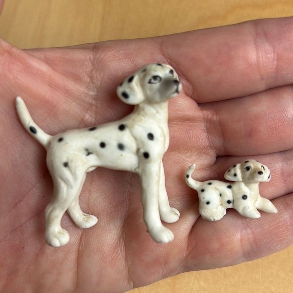 Vintage Bone China Dad and Puppy Dalmatian Miniature Figurines Japan